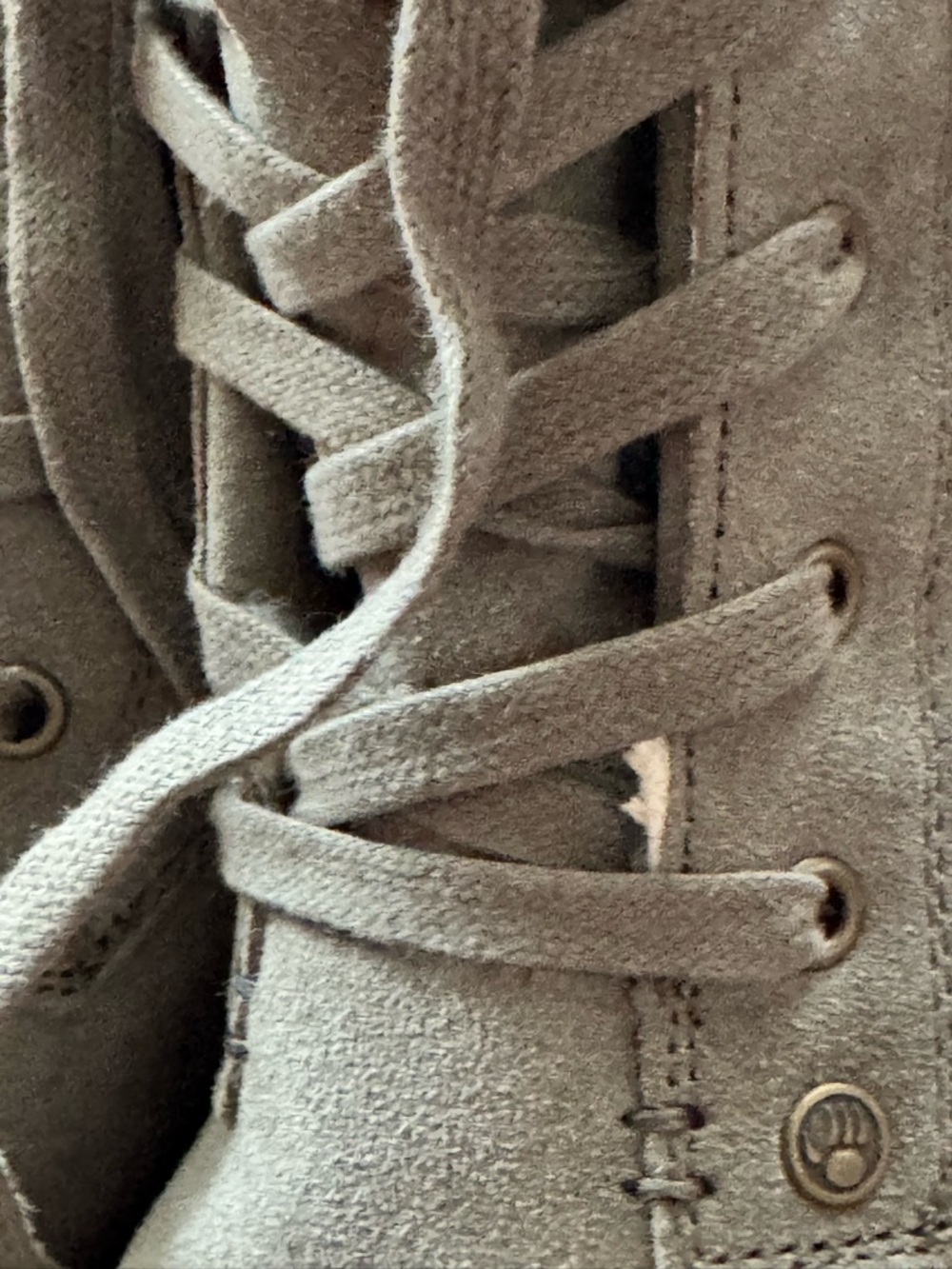 BearPaw Olive Gray Suede Lace-Up Ankle Boots with Faux Shearling - Picture 5 of 14